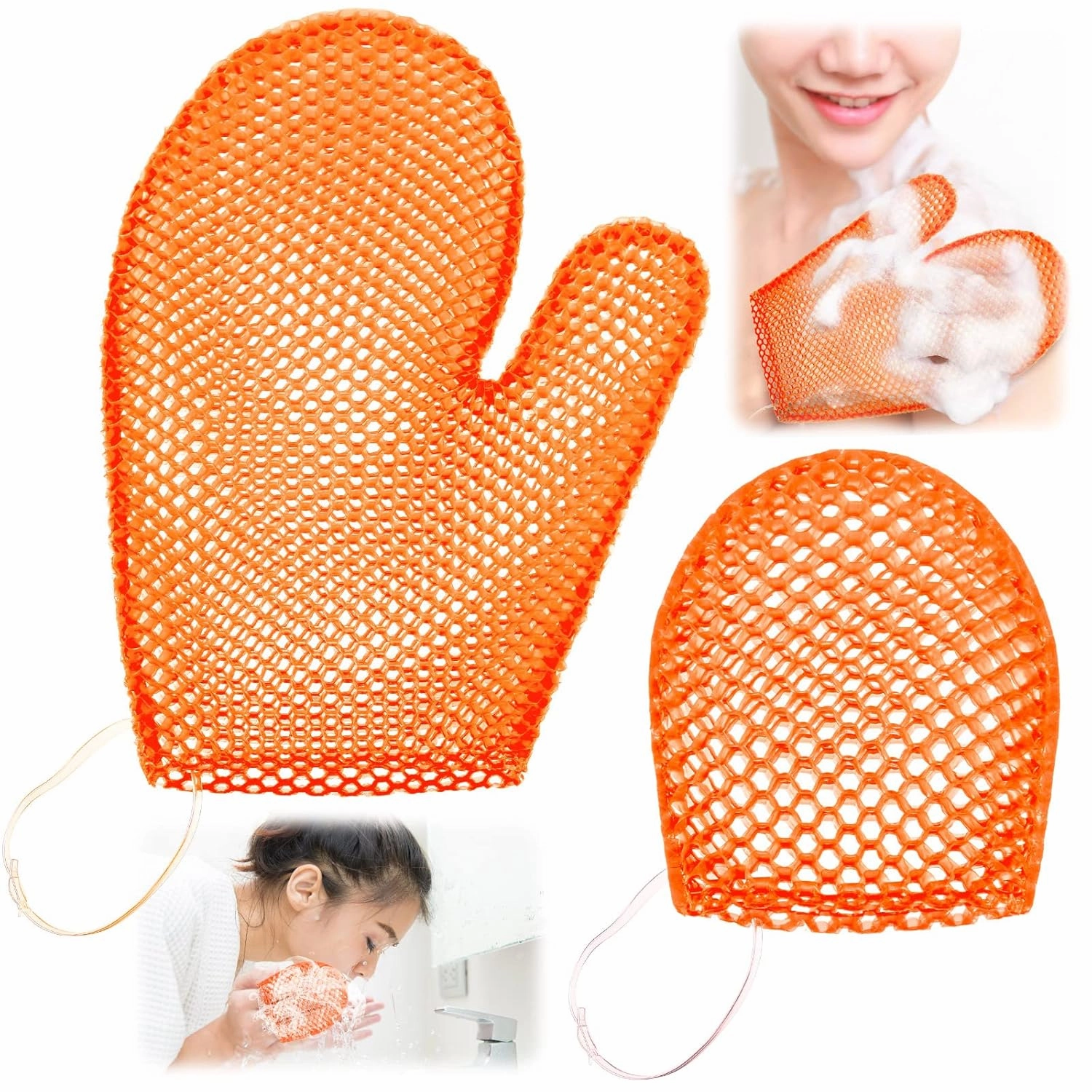 Karenhi Honeycomb Exfoliating Scrubber Set, Face and Body Scrubber Include Bath Mitt Honeycomb Exfoliating Glove for Body Shower, Face Exfoliator Sponge, Quick Drying(Orange)