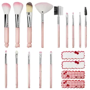 Kawaii 14PCS Makeup Brush with 2 Pairs Hair Clips, Cartoon Cosmetic Makeup Brush Set Professional Tool Kit Set Brush Set Best Gift for Girl Women