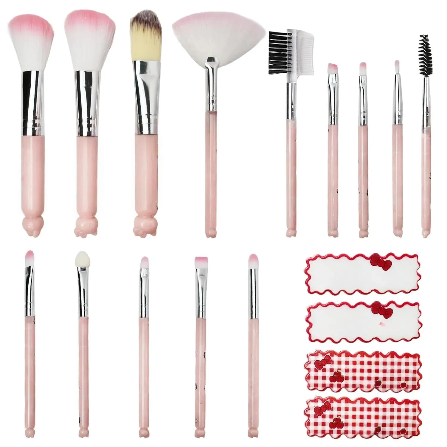 Kawaii 14PCS Makeup Brush with 2 Pairs Hair Clips, Cartoon Cosmetic Makeup Brush Set Professional Tool Kit Set Brush Set Best Gift for Girl Women
