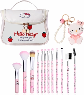 Kawaii Kitty 3pcs Makeup Bag Set with Makeup Brush and Mirror, Cute Kitty Cat Cosmetic Bags Pouch Bag Storage Case for Women Cartoon Kitty Toiletry Bag (STMUB-Kitty)