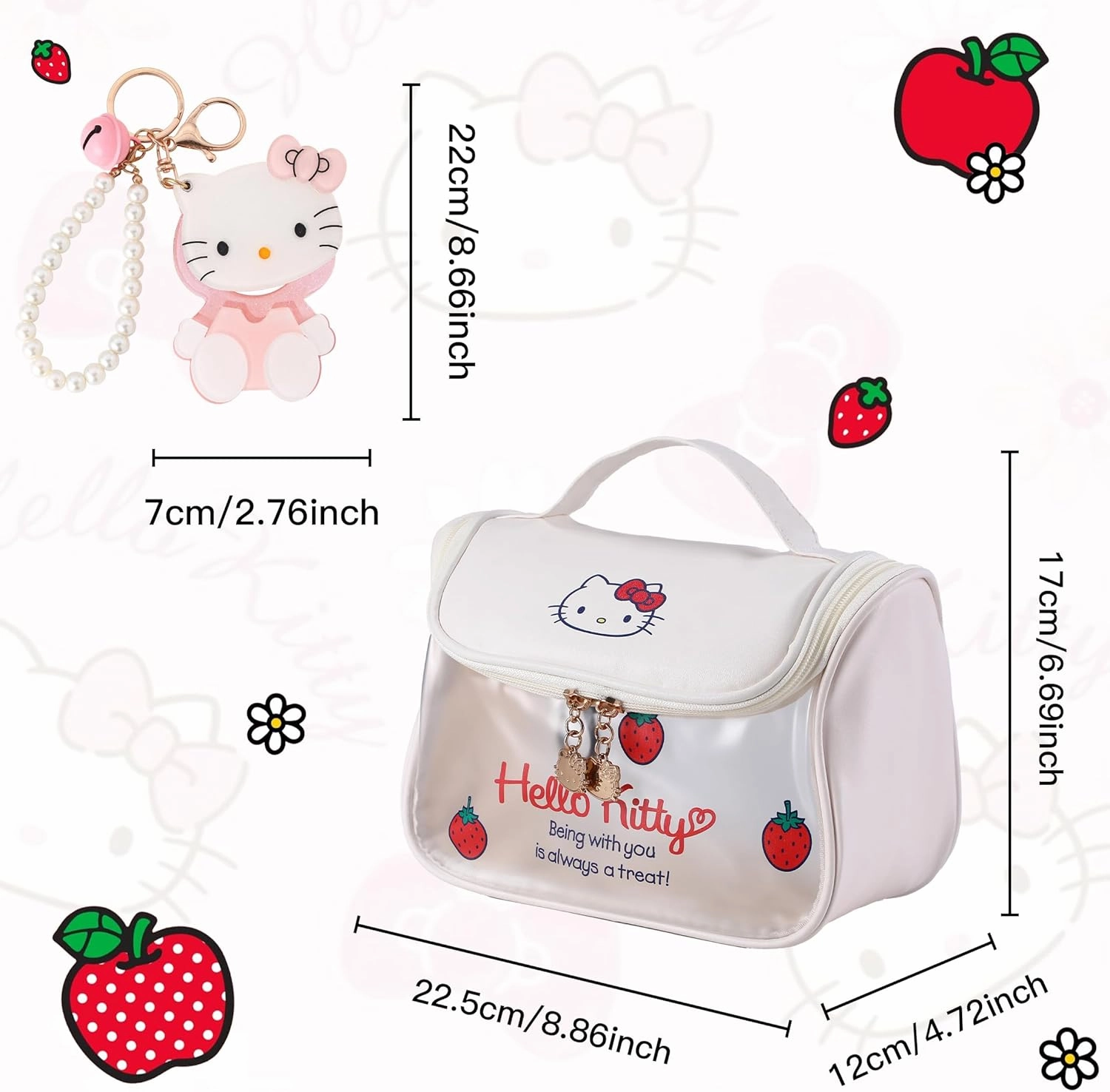 Kawaii Kitty 3pcs Makeup Bag Set with Makeup Brush and Mirror, Cute Kitty Cat Cosmetic Bags Pouch Bag Storage Case for Women Cartoon Kitty Toiletry Bag (STMUB-Kitty)
