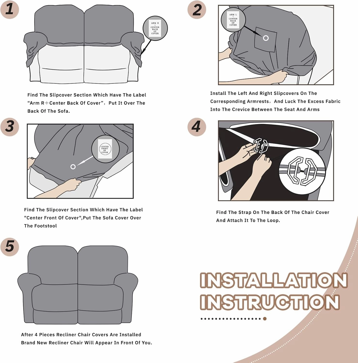 KEKUOU Recliner Loveseat Covers, 4 Pieces Stretch Recliner Sofa Covers for 2 seat Reclining Loveseat Couch, Furniture Protector with Elastic Bottom for Babies and Dogs.(Loveseat Recliner, Dark Green)