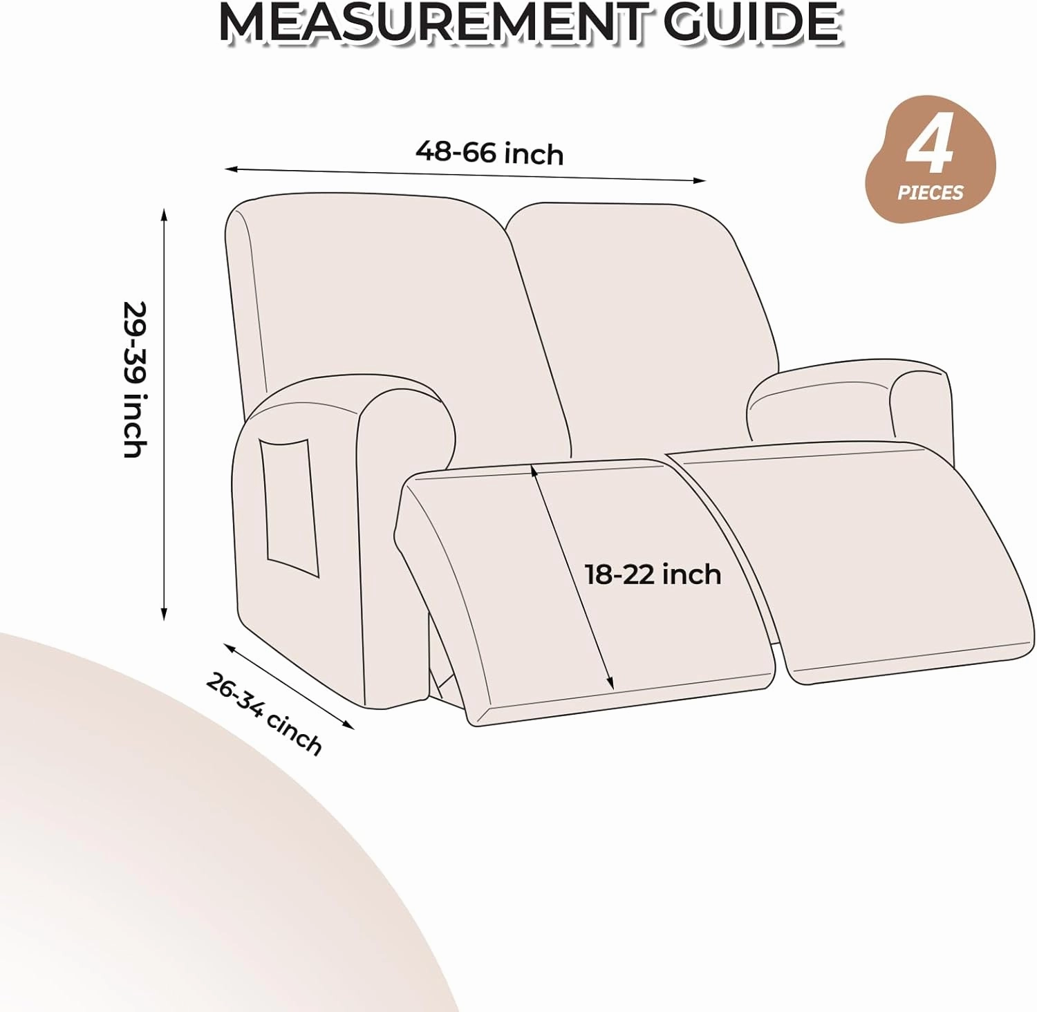 KEKUOU Recliner Loveseat Covers, 4 Pieces Stretch Recliner Sofa Covers for 2 seat Reclining Loveseat Couch, Furniture Protector with Elastic Bottom for Babies and Dogs.(Loveseat Recliner, Dark Green)