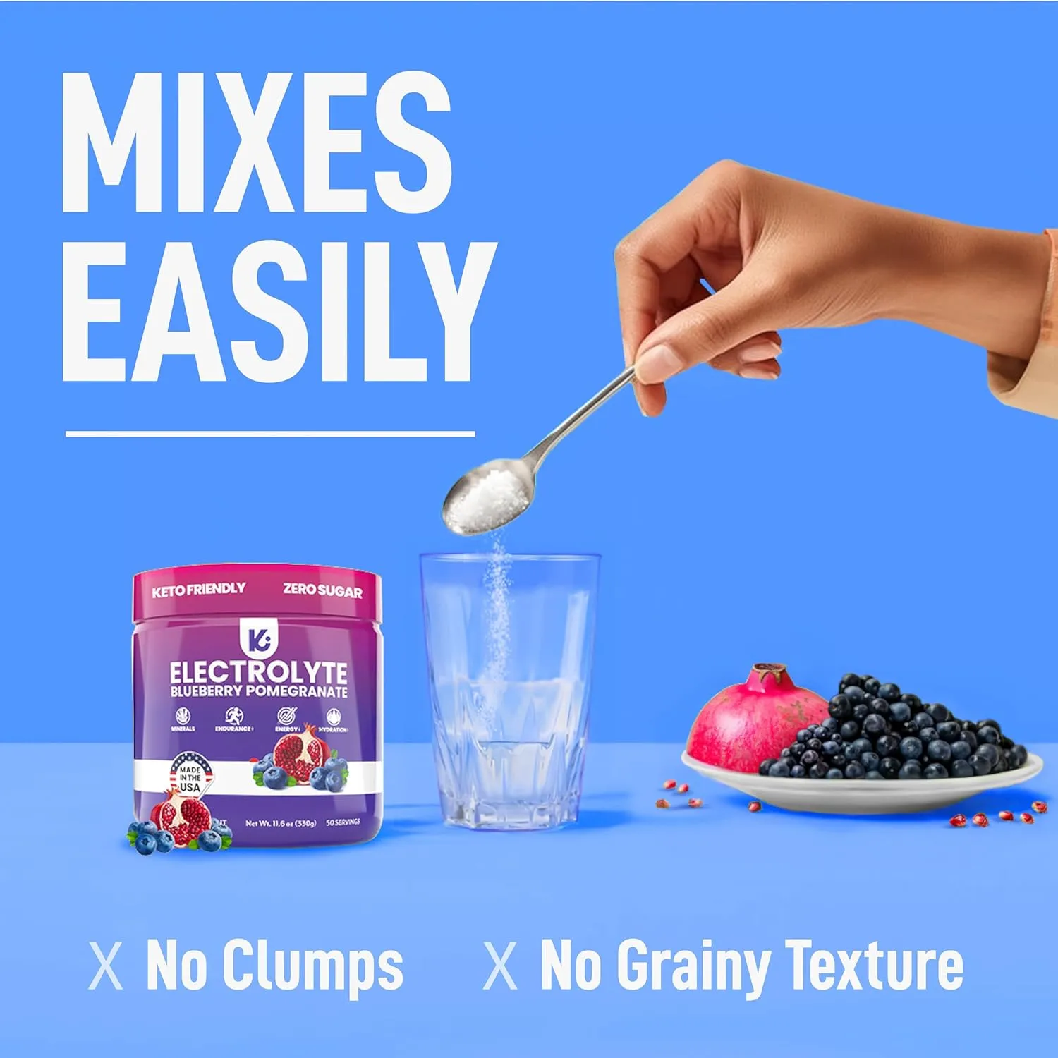 Keppi Keto Electrolytes Powder No Sugar | Sugar Free Electrolytes | Made in USA | Advanced Hydration, Performance & Recovery | Delicious Blueberry Pomegranate Flavor | Mixes Easily No Clumps