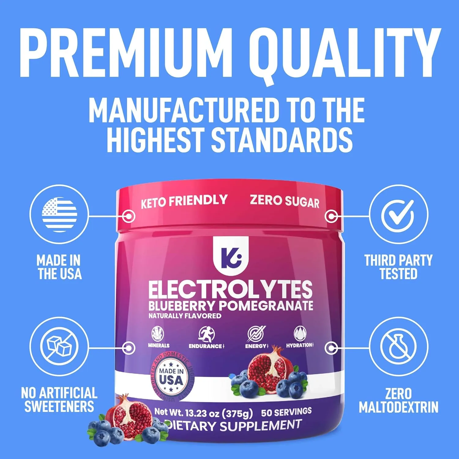 Keppi Keto Electrolytes Powder No Sugar | Sugar Free Electrolytes | Made in USA | Advanced Hydration, Performance & Recovery | Delicious Blueberry Pomegranate Flavor | Mixes Easily No Clumps