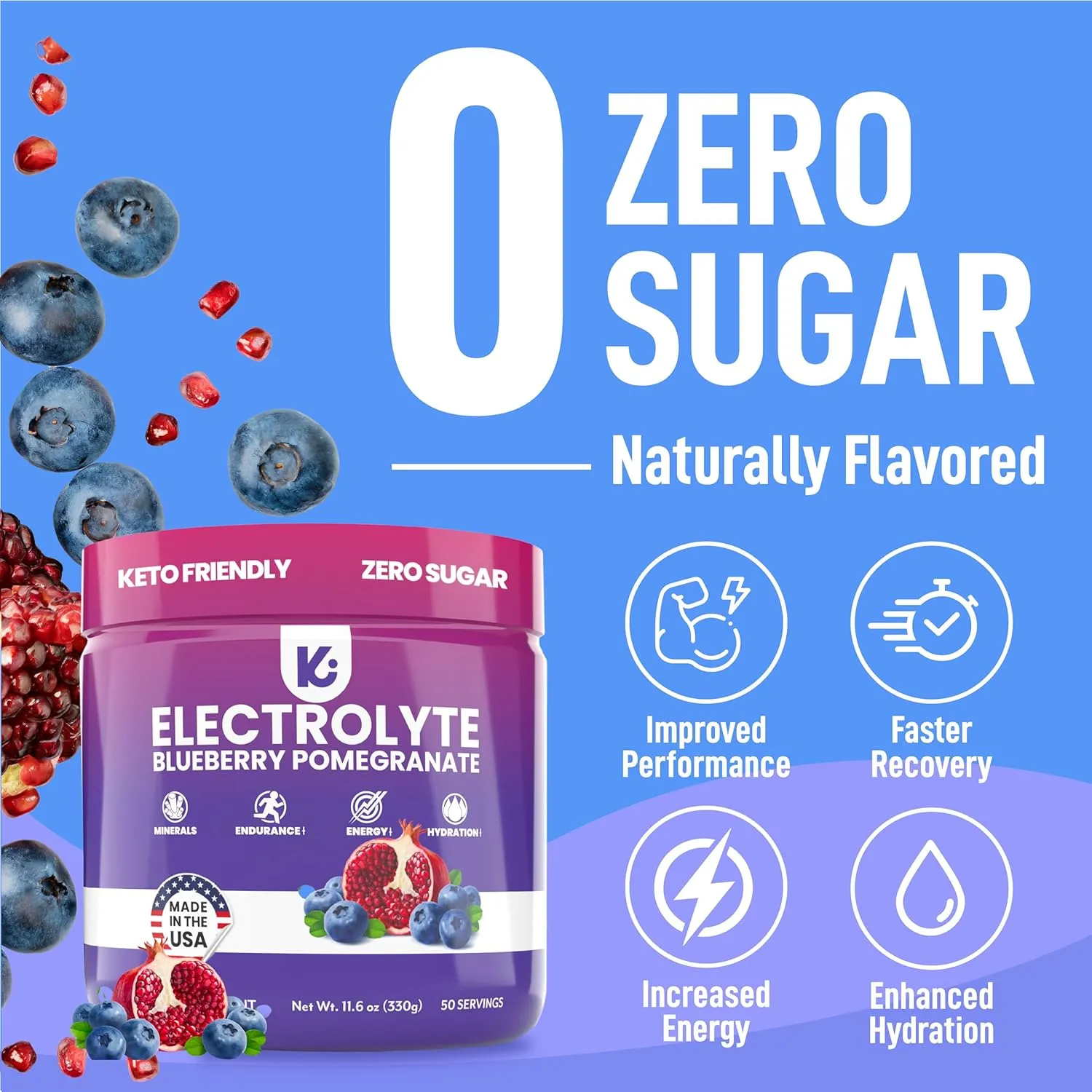 Keppi Keto Electrolytes Powder No Sugar | Sugar Free Electrolytes | Made in USA | Advanced Hydration, Performance & Recovery | Delicious Blueberry Pomegranate Flavor | Mixes Easily No Clumps