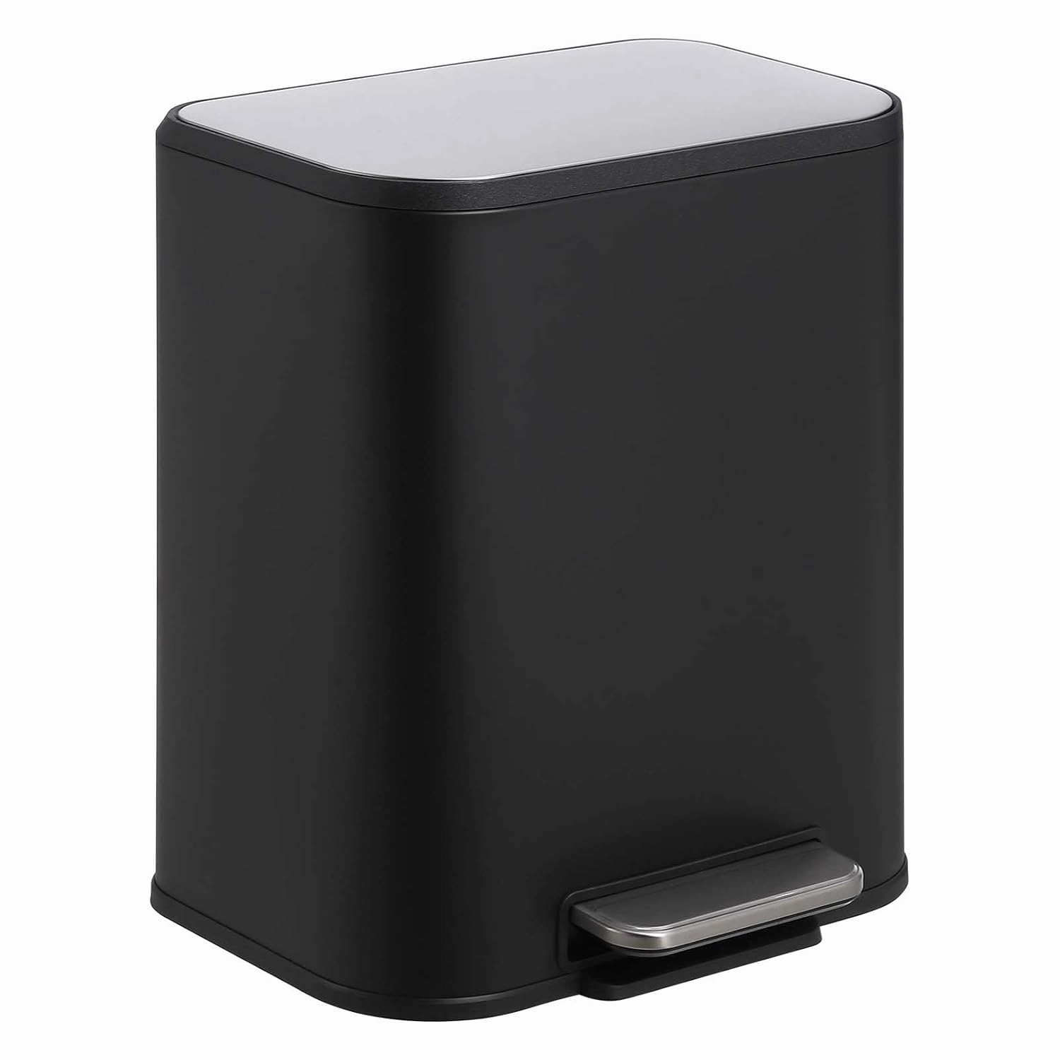 Kitchen Trash Can, 5.3 Gallon Stainless Steel Garbage Can with Soft Close Lid Foot Pedal & Removable Inner Bucket, Rectangular Step On Waste Bin for Office Bedroom (Matte Black)