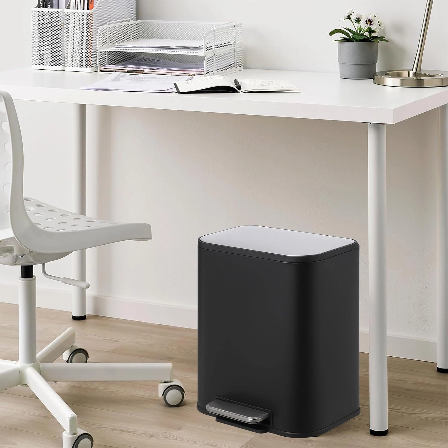 Kitchen Trash Can, 5.3 Gallon Stainless Steel Garbage Can with Soft Close Lid Foot Pedal & Removable Inner Bucket, Rectangular Step On Waste Bin for Office Bedroom (Matte Black)