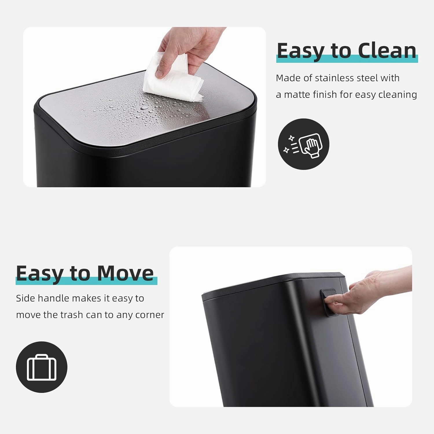 Kitchen Trash Can, 5.3 Gallon Stainless Steel Garbage Can with Soft Close Lid Foot Pedal & Removable Inner Bucket, Rectangular Step On Waste Bin for Office Bedroom (Matte Black)