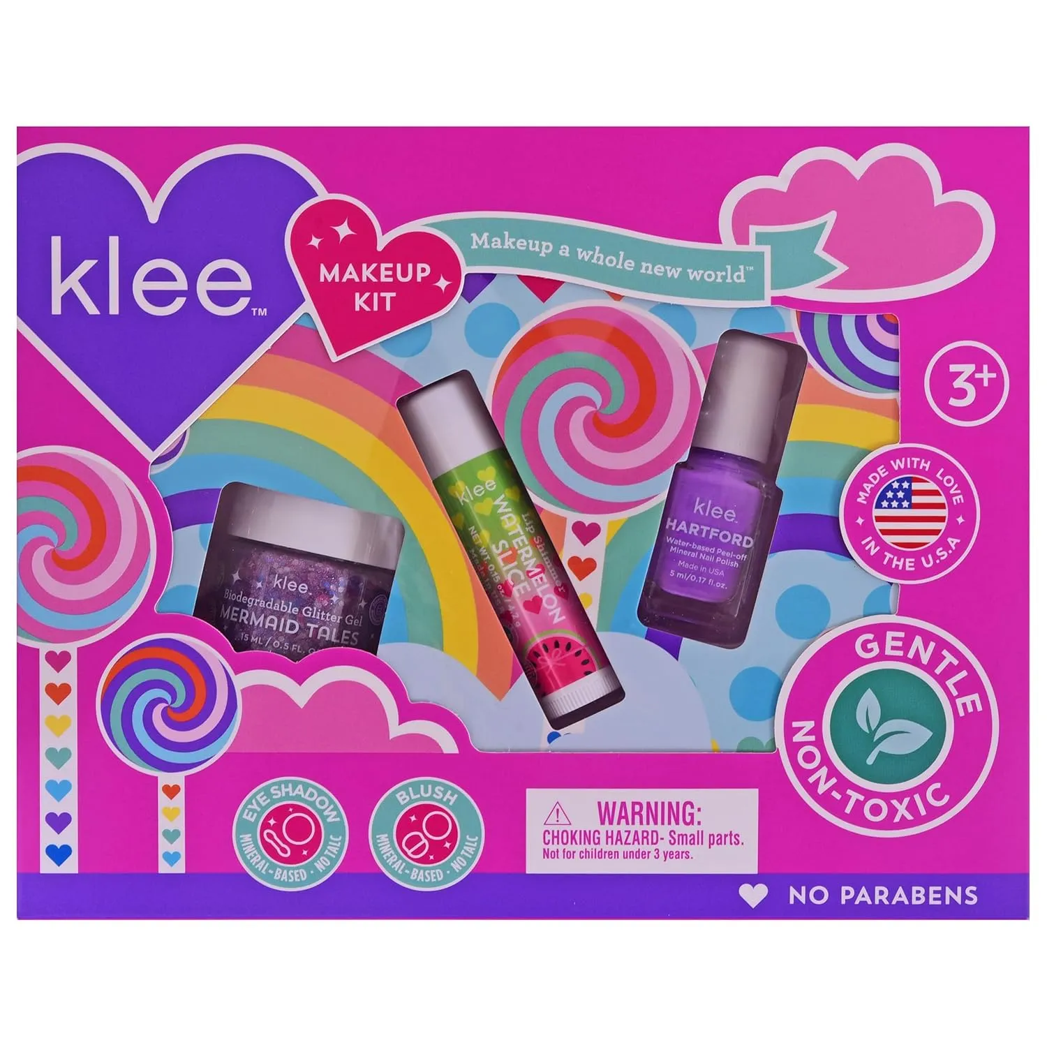 Klee Naturals Makeup Kit with Nail Polish, Glitter Gel and Lip Shimmer. Kid-Friendly and Non-Toxic. Made in USA. (Swirling Purple)