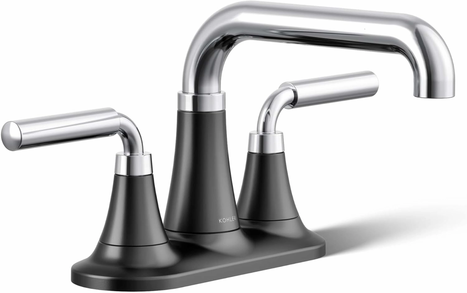 Kohler 27414-4-CBL Tone Bathroom Sink Faucet, Centerset Bathroom Faucet with Clicker Drain, 1.2 GPM, Polished Chrome with Matte Black