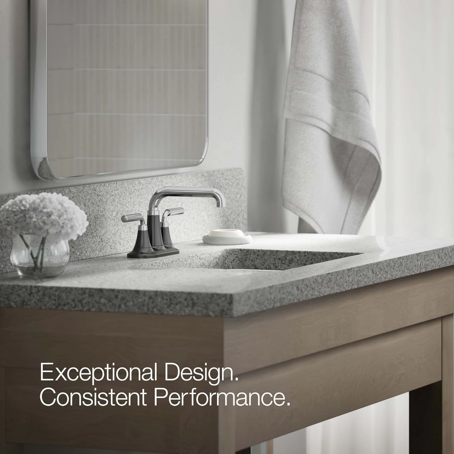 Kohler 27414-4-CBL Tone Bathroom Sink Faucet, Centerset Bathroom Faucet with Clicker Drain, 1.2 GPM, Polished Chrome with Matte Black