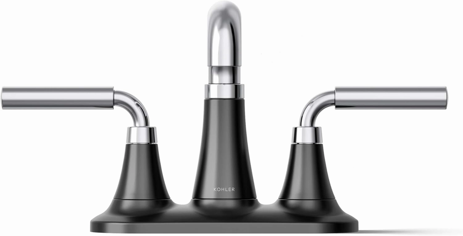 Kohler 27414-4-CBL Tone Bathroom Sink Faucet, Centerset Bathroom Faucet with Clicker Drain, 1.2 GPM, Polished Chrome with Matte Black