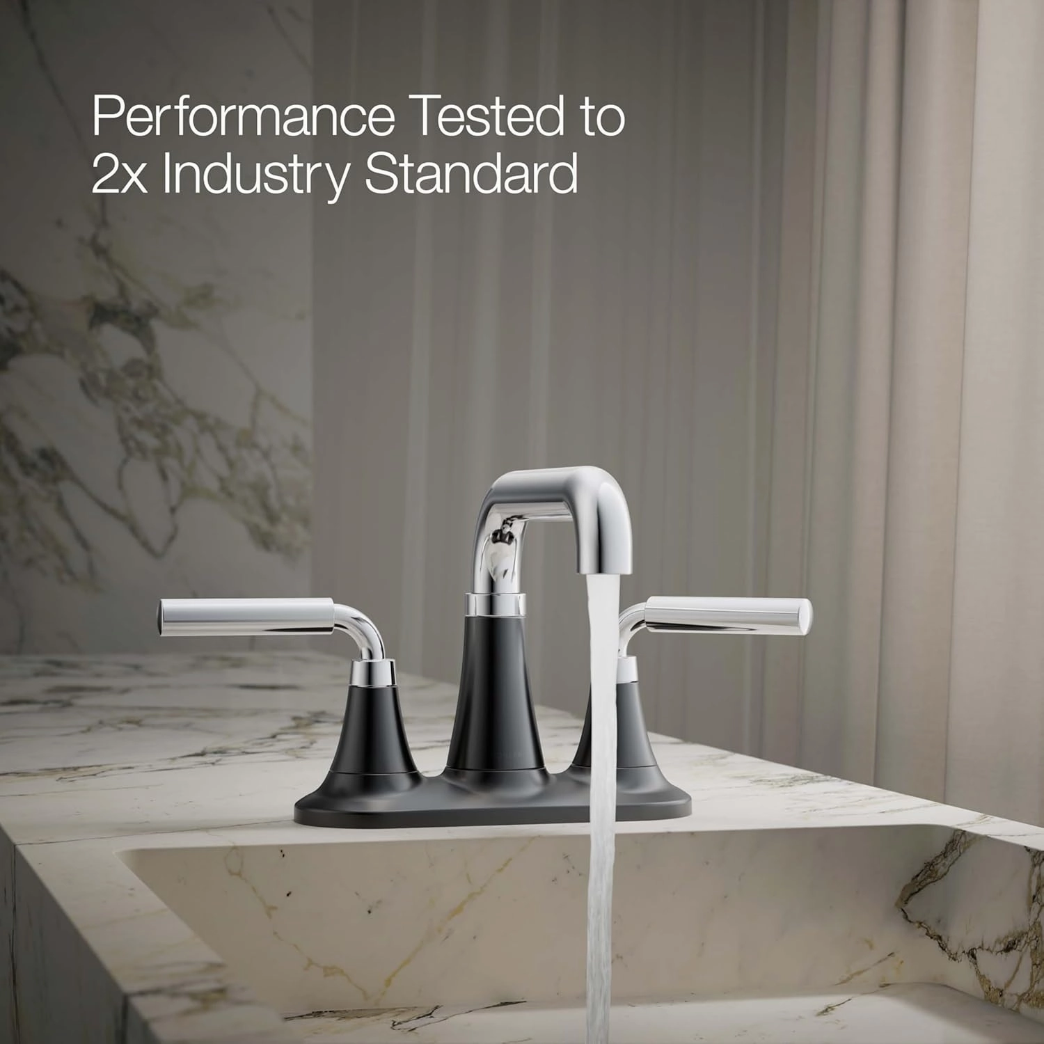 Kohler 27414-4-CBL Tone Bathroom Sink Faucet, Centerset Bathroom Faucet with Clicker Drain, 1.2 GPM, Polished Chrome with Matte Black