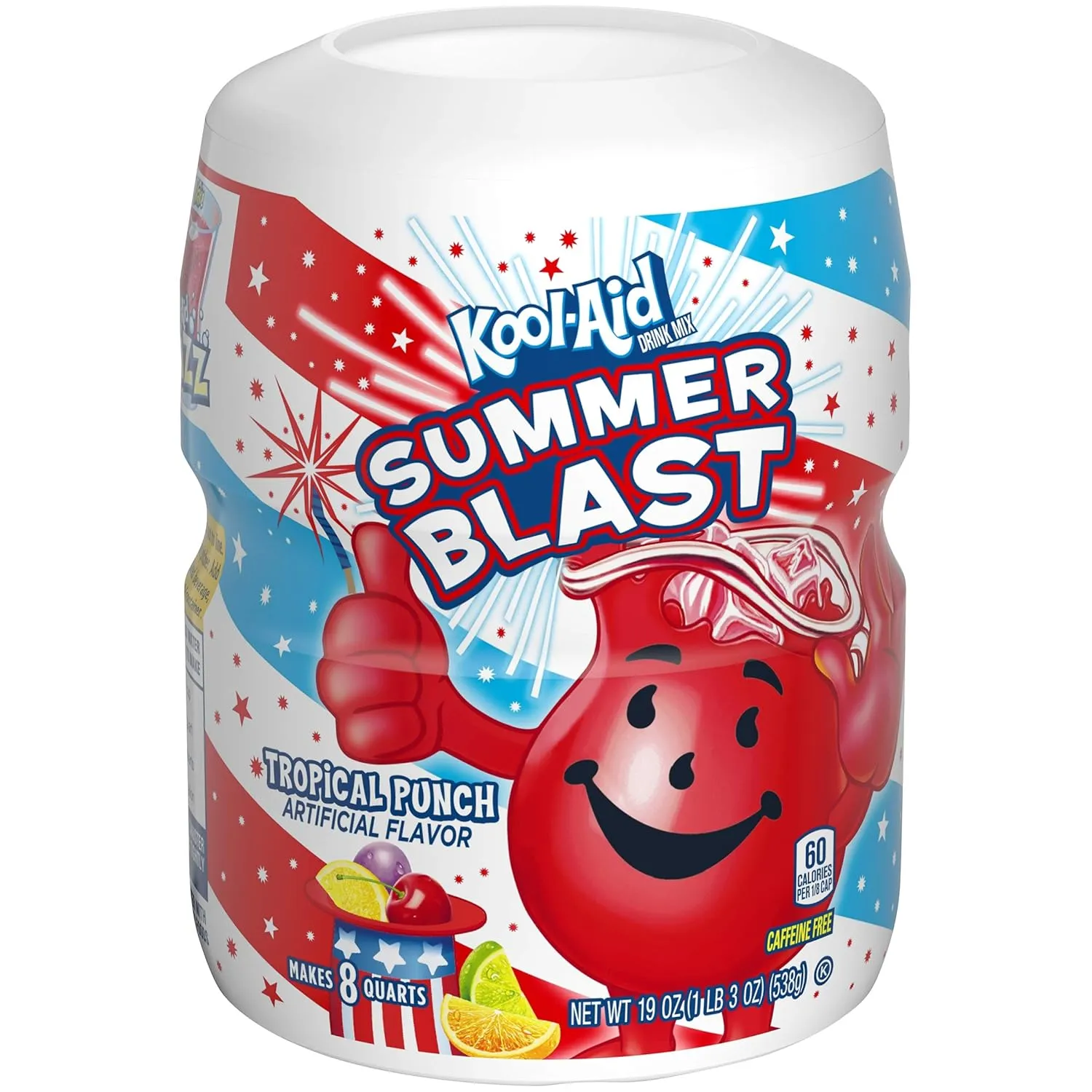 Kool-Aid Sugar-Sweetened Summer Blast Tropical Punch Artificially Flavored Powdered Soft Drink Mix (19 oz Canister) (Pack of 4)