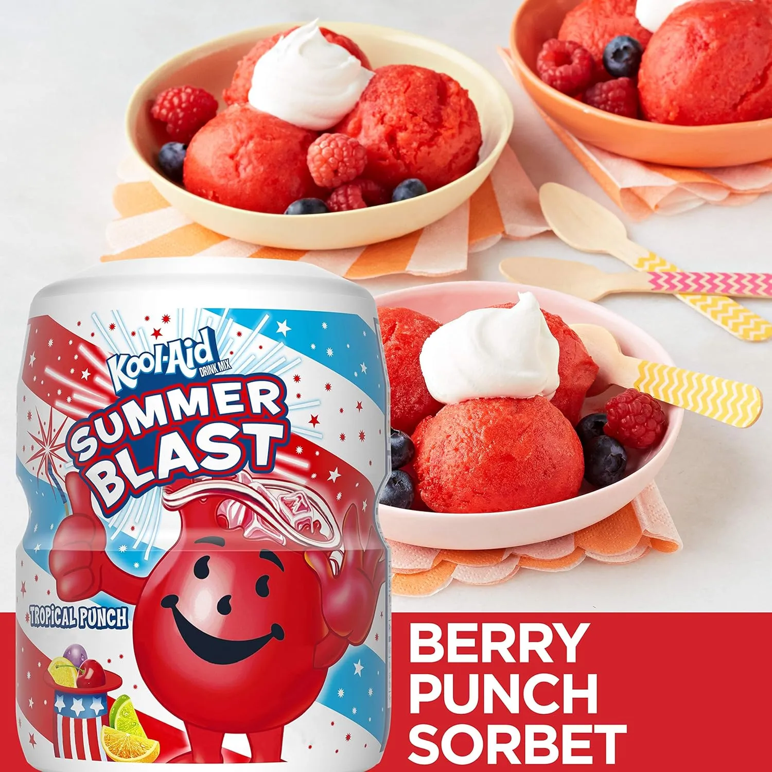 Kool-Aid Sugar-Sweetened Summer Blast Tropical Punch Artificially Flavored Powdered Soft Drink Mix (19 oz Canister) (Pack of 4)
