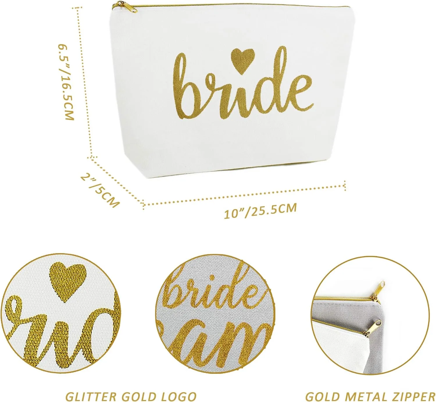 LADY&HOME Bridesmaid Makeup Bag Bride Vibe Team Bride Makeup Bag Wedding Party Cosmetic Bag Bridesmaid Proposal Gifts for Bridal Shower,Wedding,Bachelorette