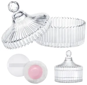 LAKIRA Large Body Powder Puff and Container, 2 Large Powder Puffs, Crystal Powder Container with 3.93" Puff for Baby Women, Dusting Powder Container with Puffs for Women, Bath, Home Use