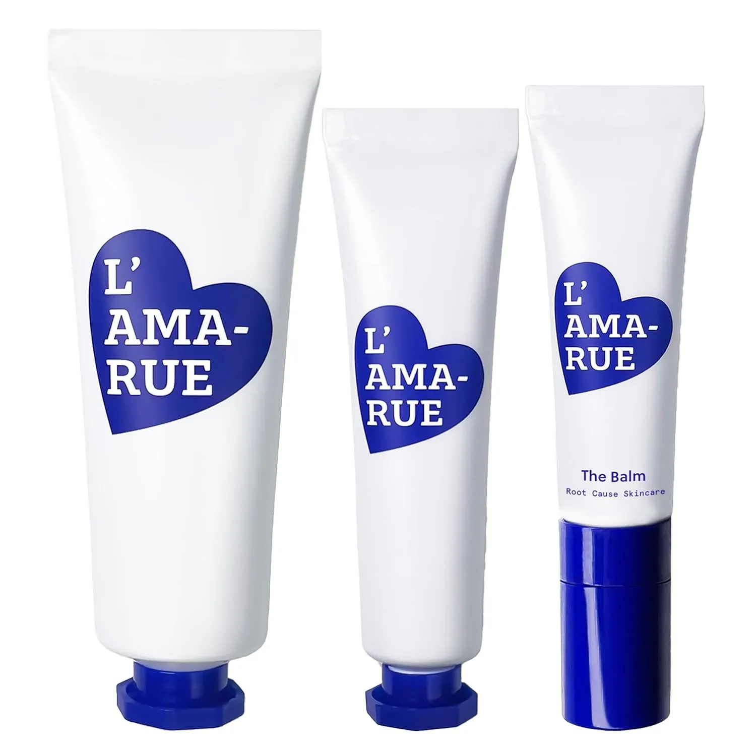 L'AMARUE Happy Face Trio - Eye Cream 0.5 oz, Face Cream 1.7 oz, Lip Balm 0.33 oz | Root Cause Skincare™ for Hydration, Age Defense & Brightening | Reduces Puffiness, Fine Lines, Dark Circles, Dry Lips