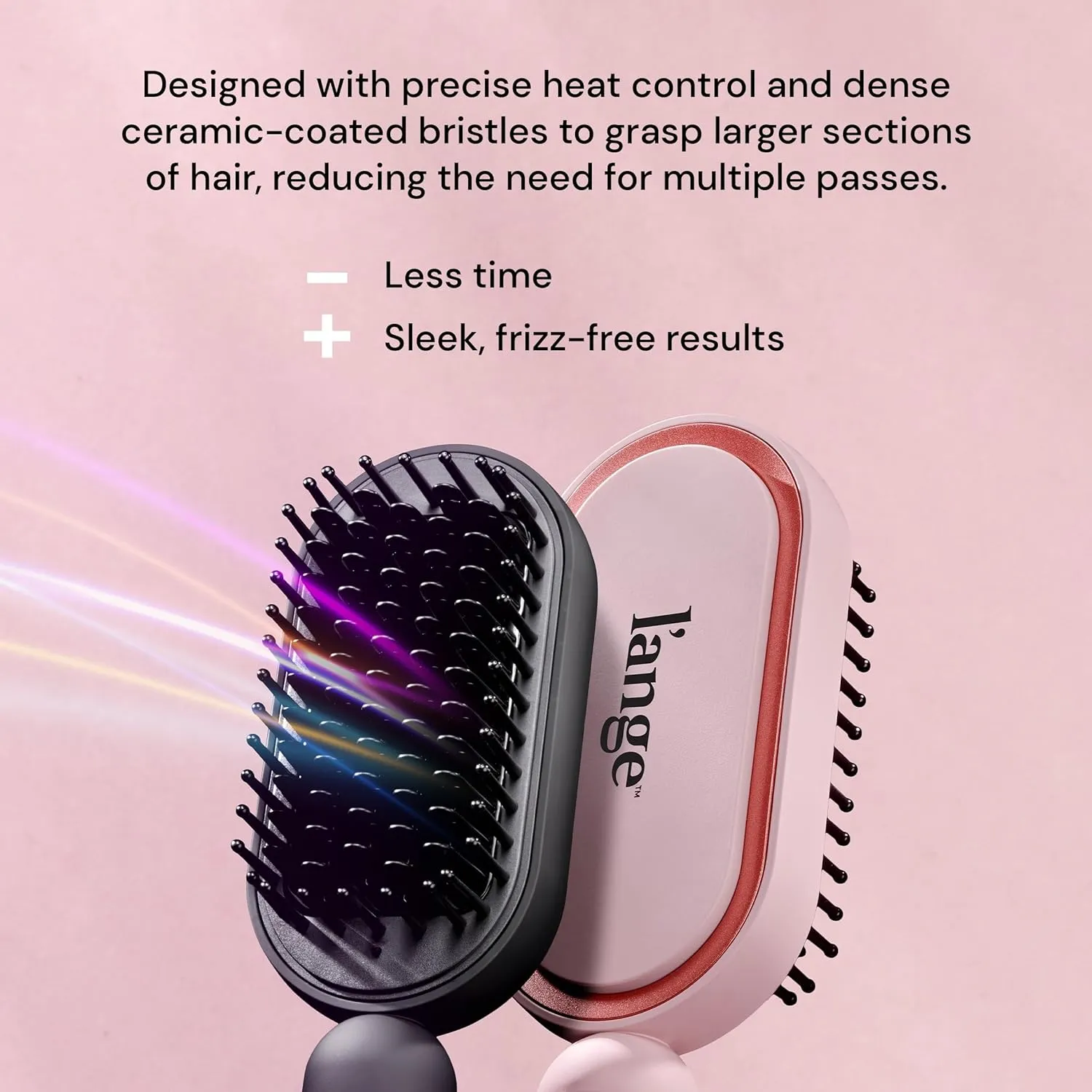 L'ANGE HAIR Mane Pass 2-in-1 Straightening Brush – Ceramic-Coated Bristles | Negative Ion Function | Adjustable Temperature | Auto Shut-Off | 360° Swivel Cord | for Smooth, Frizz-Free Hair (Blush)