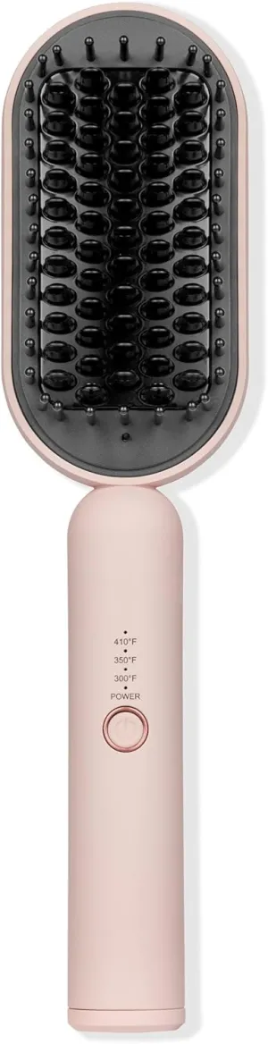 L'ANGE HAIR Mane Pass 2-in-1 Straightening Brush – Ceramic-Coated Bristles | Negative Ion Function | Adjustable Temperature | Auto Shut-Off | 360° Swivel Cord | for Smooth, Frizz-Free Hair (Blush)