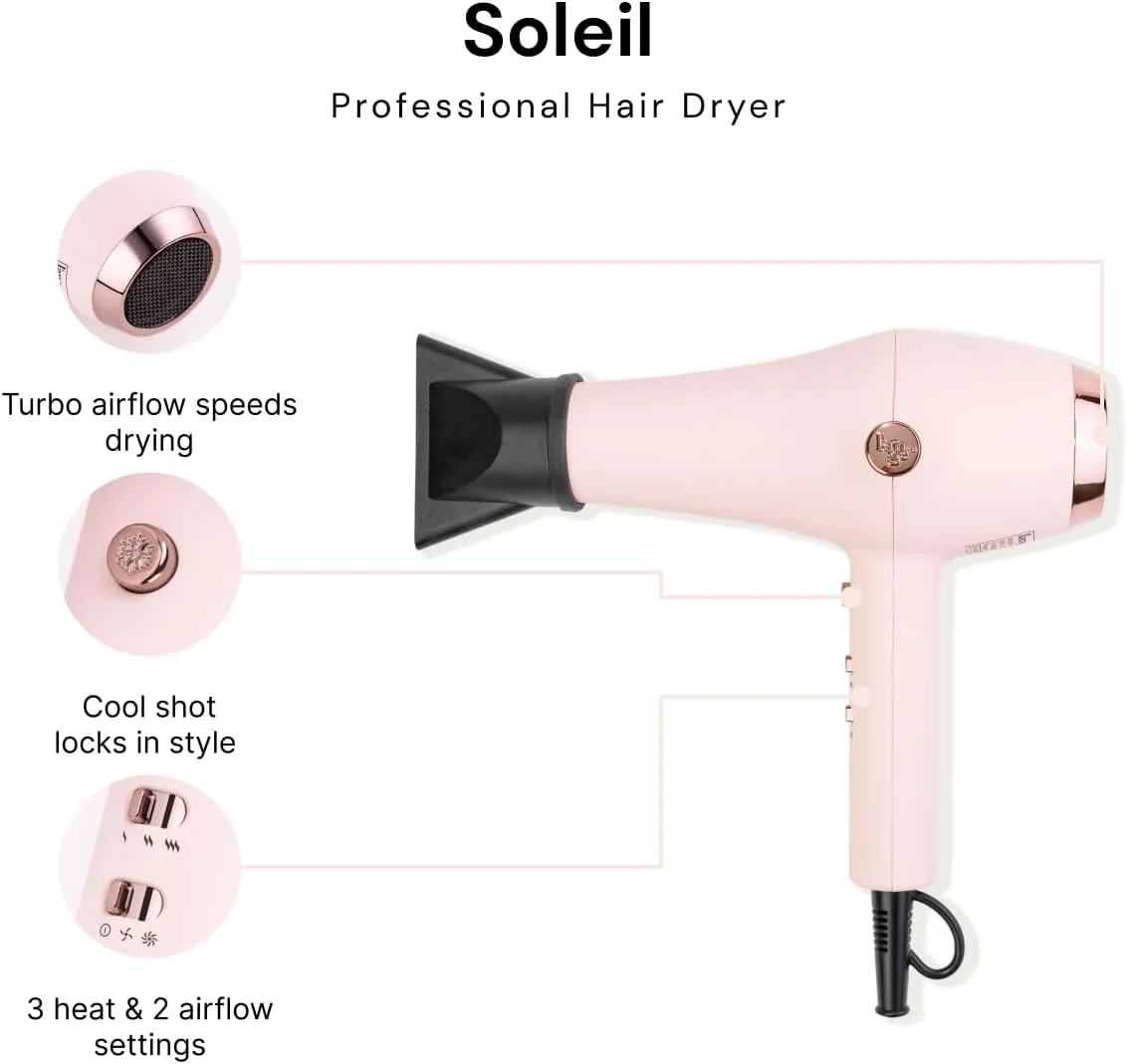 L'ANGE HAIR Soleil Professional Hair Dryer | 3 Heat Settings & 2 Airflow Settings | Cool Shot Locks-in Style | Professional Length Cord | Best Lightweight Hair for Smooth Blowouts (Blush)