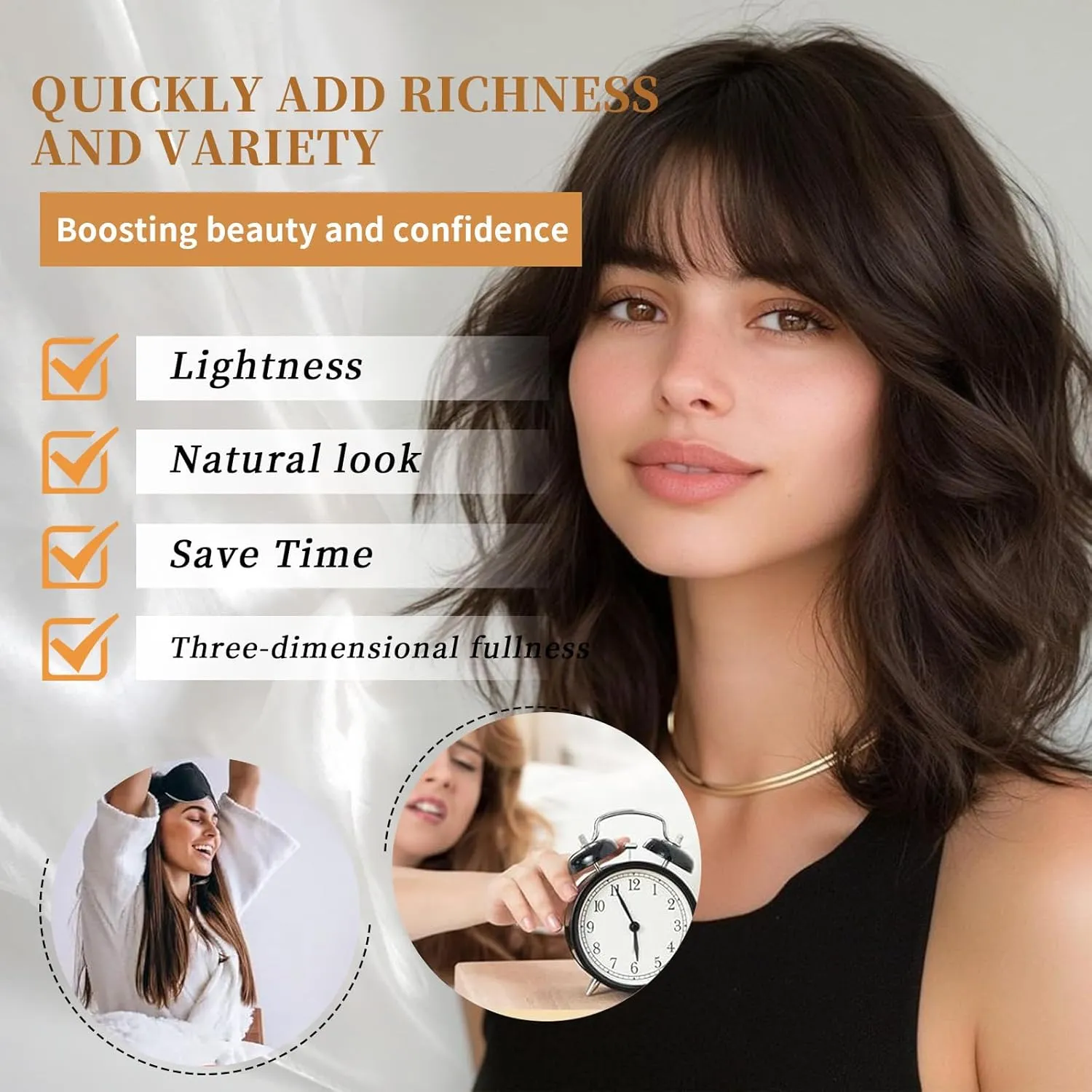 Lativ Dark Brown Wig with Bangs Bob Wigs for Women Short Wavy Curly Shoulder Length Wig 14 Inches Synthetic Heat Resistant Hair for Daily Party Use
