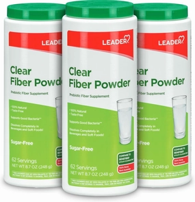 Leader Prebiotic Fiber Supplement Powder for Digestive Health, 100% Natural Daily Fiber Powder, Sugar-Free, Taste-Free, Gluten Free, Non-GMO, Unflavored, 62 Servings (8.7 OZ) (Pack of 3)