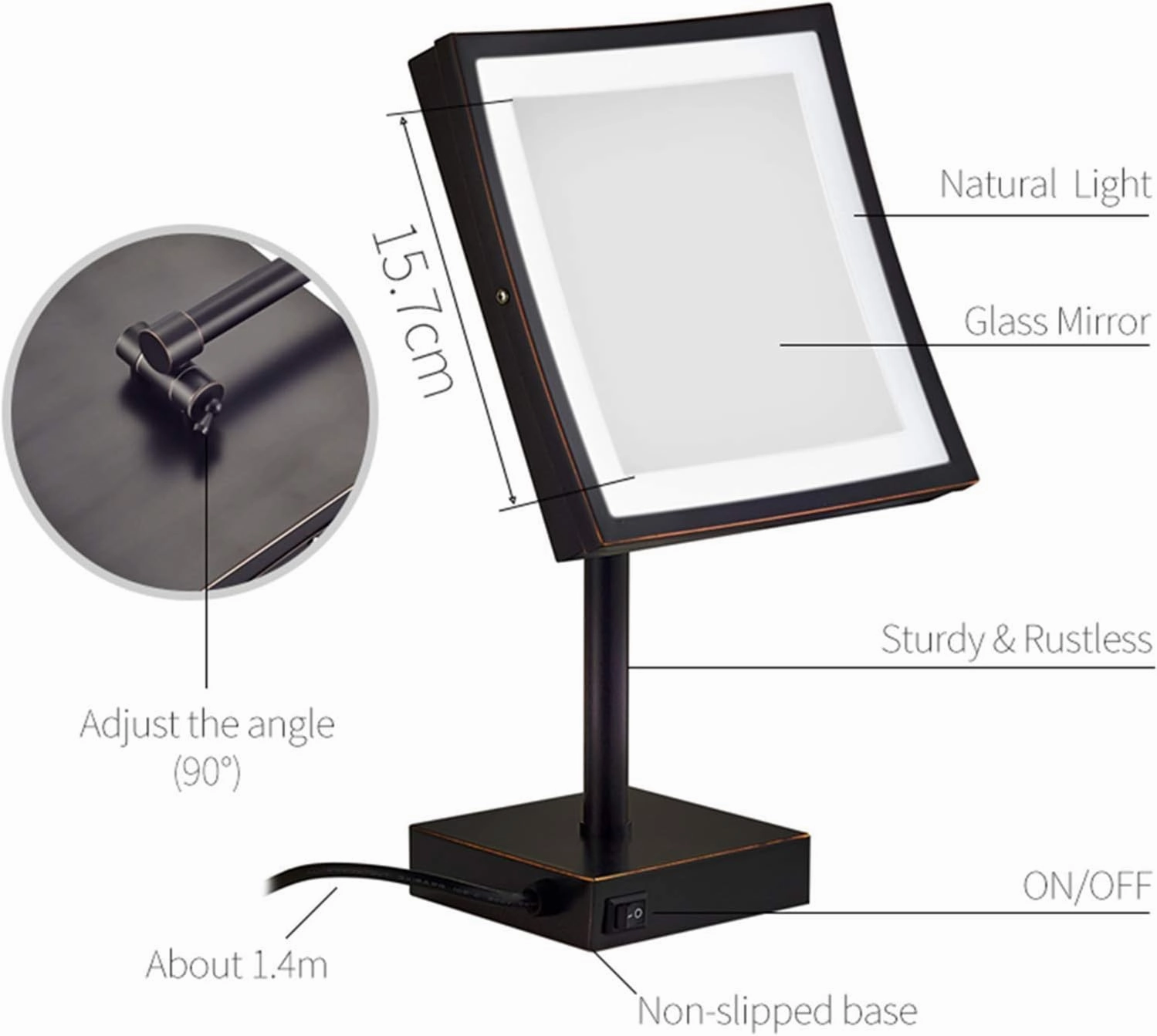 Led Makeup Mirror with Lights 8 Inch Brass 3X Magnification Countertop Vanity Mirrors Illuminated Cosmetic Mirror with Switch and Plug(Black)