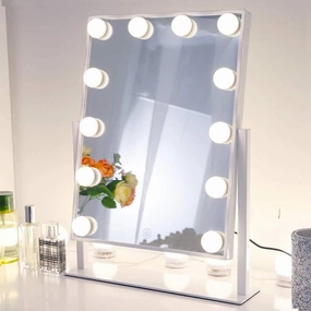 LED Vanity Mirror with Lights Hollywood Light up Makeup Mirror for Desk, Lighted Smart Mirror with Touch Lights,3Color Dimmable Personal Makeup Mirror with 12 Bulbs for Bedroom 360°Rotation