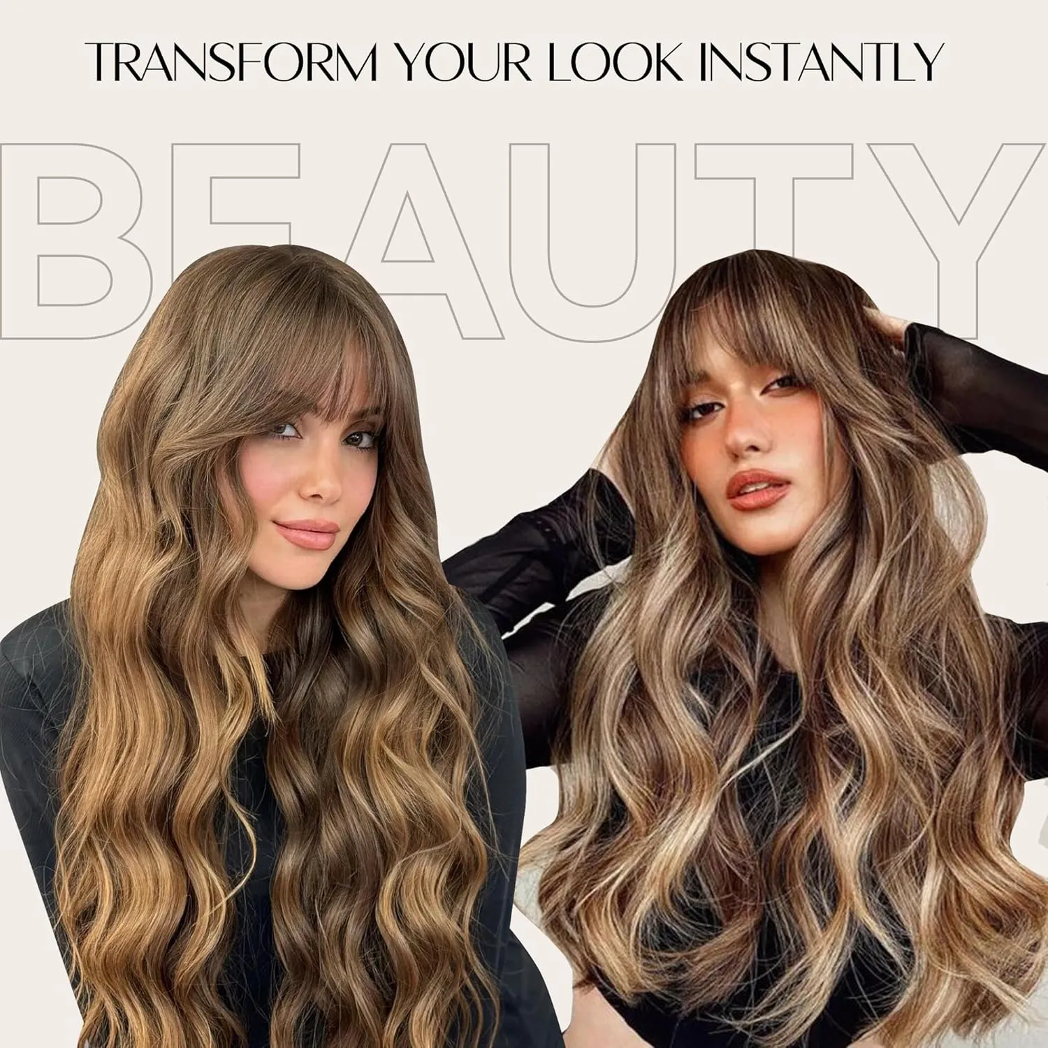 LEEONS 20-Inch Hair Topper for Women - Chestnut Brown Wavy Curl Clip-In Hair Piece With Fringe Bang for Thinning Hair - Synthetic Wiglet