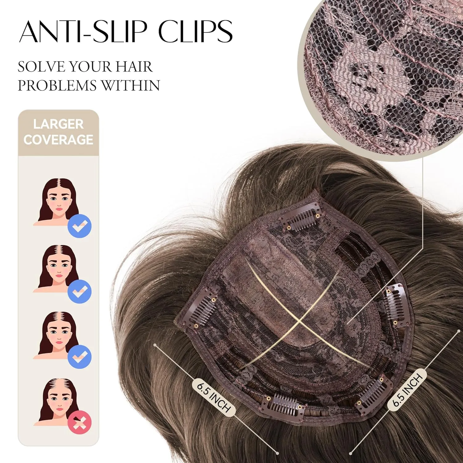 LEEONS 20-Inch Hair Topper for Women - Chestnut Brown Wavy Curl Clip-In Hair Piece With Fringe Bang for Thinning Hair - Synthetic Wiglet