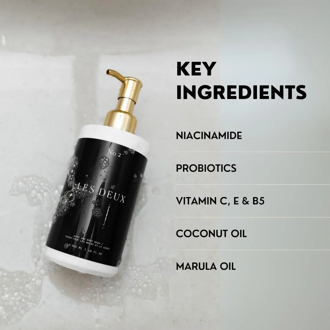 Les Deux Body Wash - Nourishing & Hydrating Natural Body Cleanser with Niacinamide, Probiotics, Rosehip & Marula Oils, No 2 - (Amber, Saffron, Sandalwood). Sulfate Free Body Wash