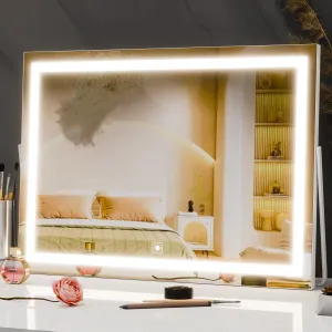 Ligheted Vanity Mirror with Lights, 14" x 12" LED Makeup Mirror, 3 Modes Light, Smart Touch Control Dimmable, 360°Rotation, Rectangle White Frame