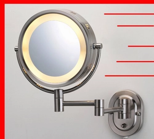 Lighted 5X Make up Mirror in Satin Nickel Finish for Makeup