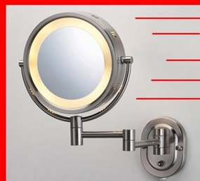 Lighted 5X Make up Mirror in Satin Nickel Finish for Makeup