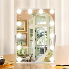Lighted Makeup Mirror with 9 LED Bulbs, Hollywood Vanity Mirror with Lights, Lighted Mirror for Tabletop, Auto ON/Off Sensitivity, 3 Color Lighting Modes, Smart Touch Control (White-3041)