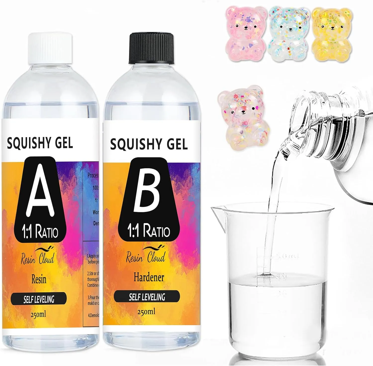 Liquid Silicone for Squishy Maker, Super Soft Silicone Rubber Making Kits 1:1 AB Ratio Mix for Taba Squishy, Molding Cat's Paw, DIY Decompression Gift (Clear)