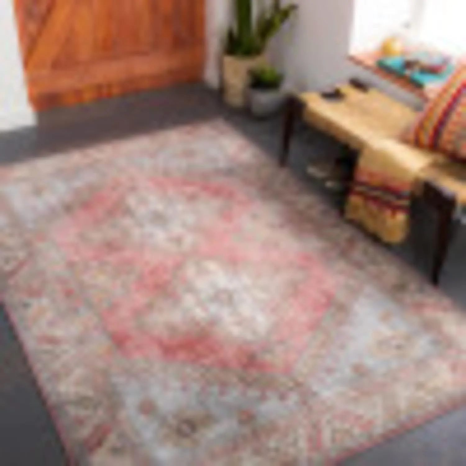Livabliss Lilibet Medallion Tribal Area Rug, 7'6" x 9'6", Blush/Blue