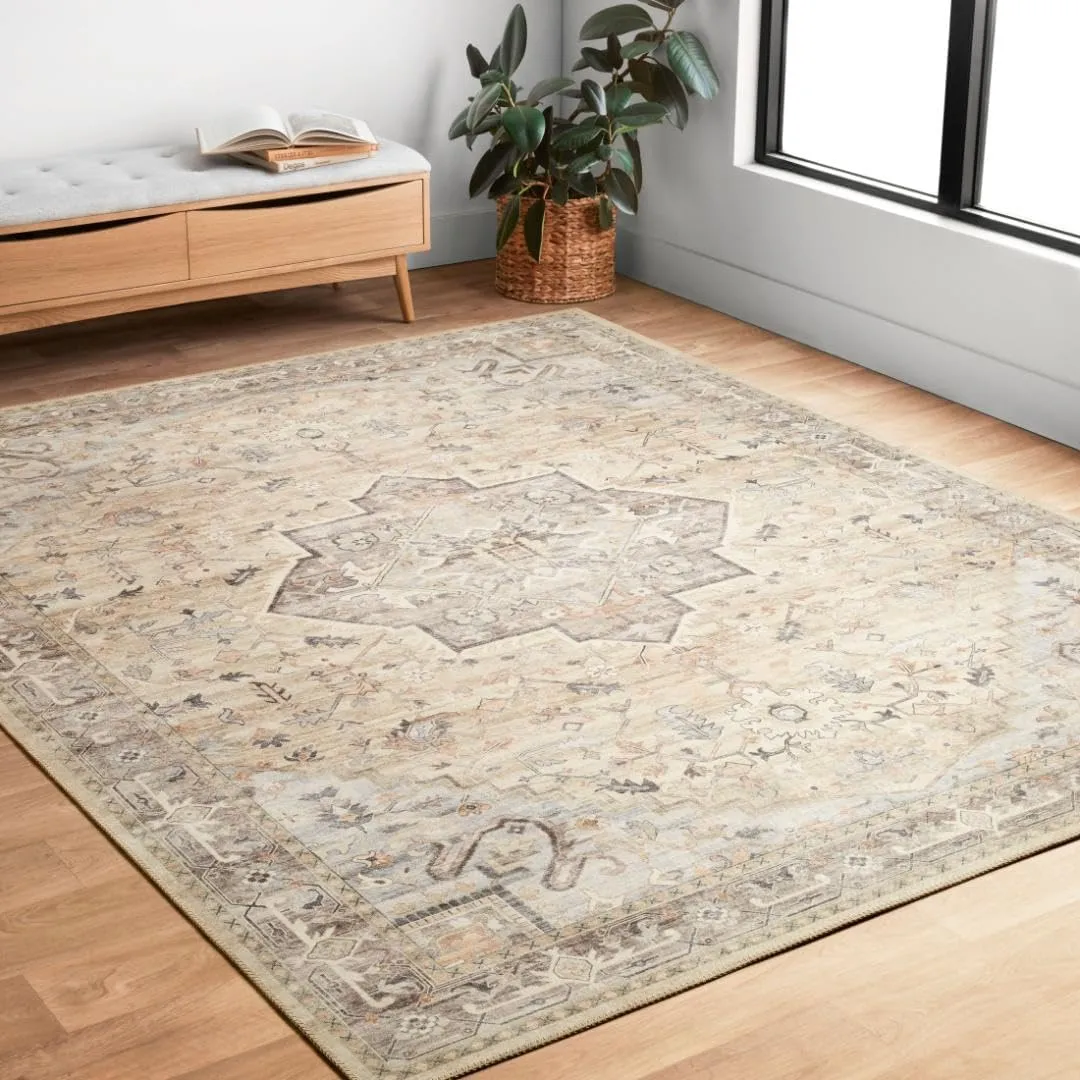 Loloi II Hathaway Collection HTH-06 Blush/Multi 2'-0" x 5'-0", .25" Thick, Accent Rug, Soft, Durable, Printed, Modern, Low Pile, Non-Shedding, Easy Clean, Living Room Rug