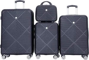 Luggage 4 Piece Set, Hardshell ABS Suitcase Set with Double Spinner Wheels, Lightweight Durable Large Luggage set, Carry On and Checked Travel Luggage, Black