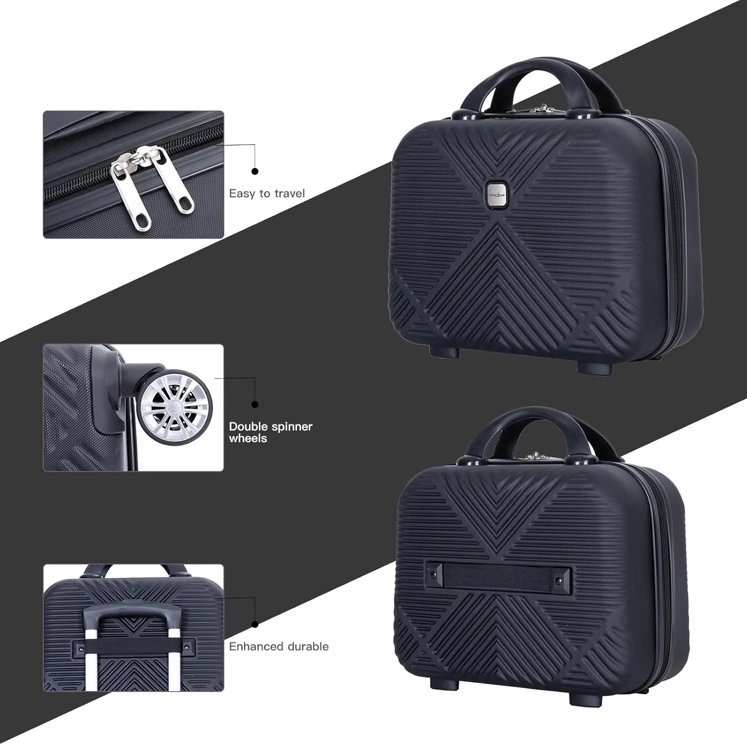 Luggage 4 Piece Set, Hardshell ABS Suitcase Set with Double Spinner Wheels, Lightweight Durable Large Luggage set, Carry On and Checked Travel Luggage, Black
