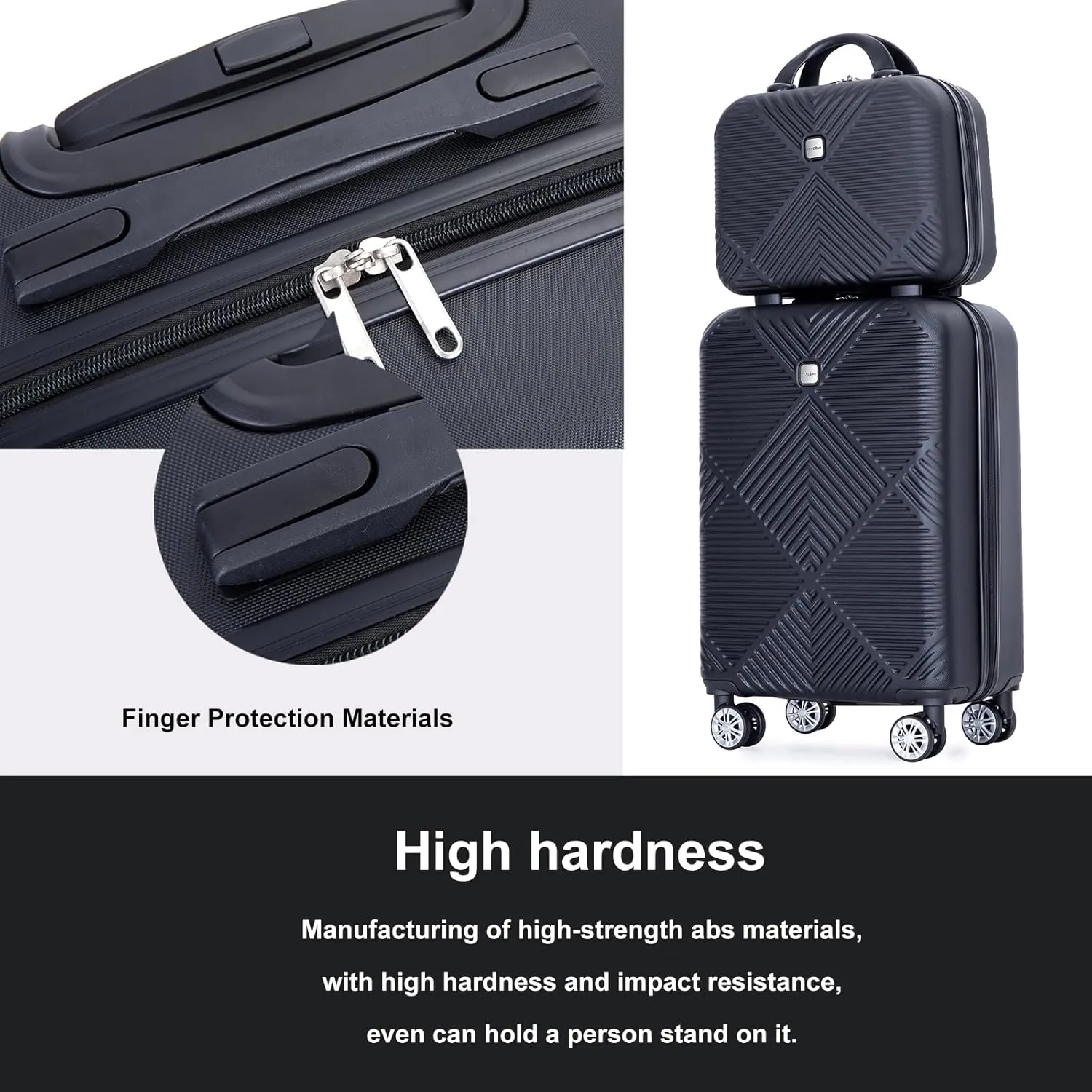 Luggage 4 Piece Set, Hardshell ABS Suitcase Set with Double Spinner Wheels, Lightweight Durable Large Luggage set, Carry On and Checked Travel Luggage, Black
