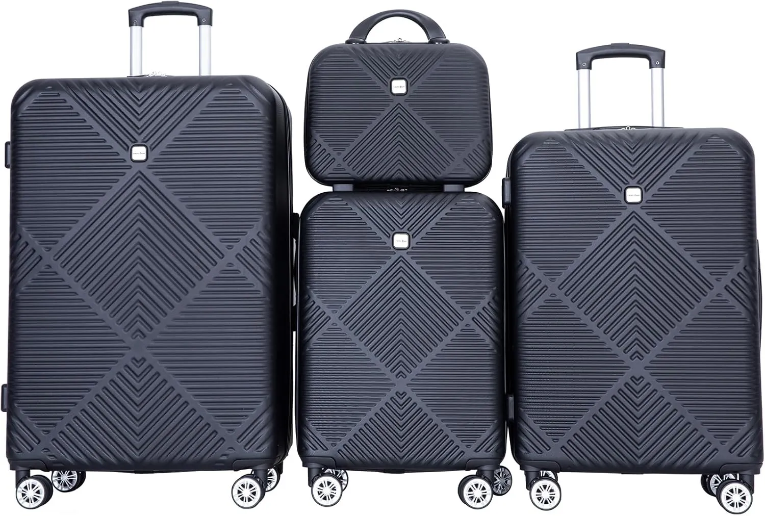 Luggage 4 Piece Set, Hardshell ABS Suitcase Set with Double Spinner Wheels, Lightweight Durable Large Luggage set, Carry On and Checked Travel Luggage, Black
