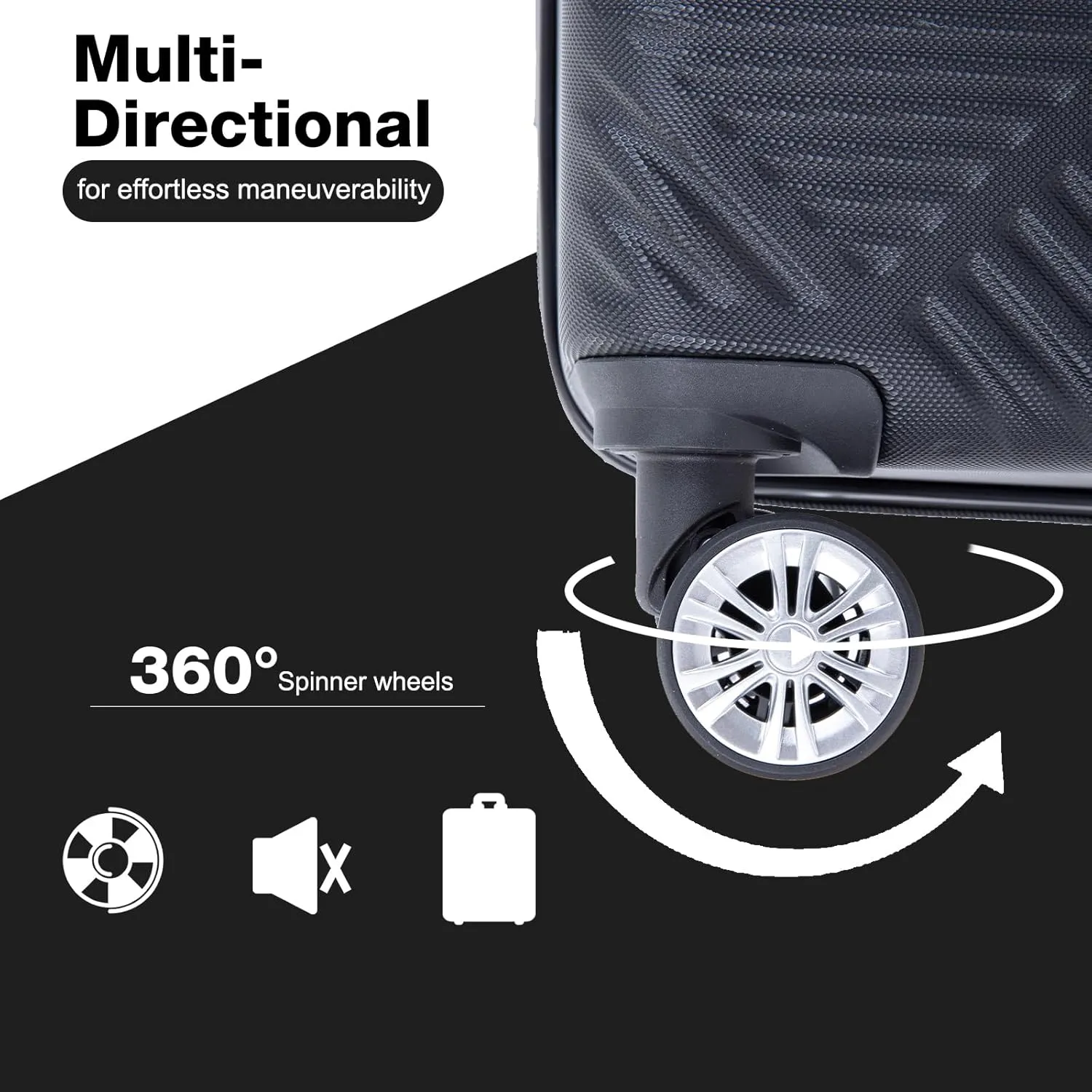 Luggage 4 Piece Set, Hardshell ABS Suitcase Set with Double Spinner Wheels, Lightweight Durable Large Luggage set, Carry On and Checked Travel Luggage, Black