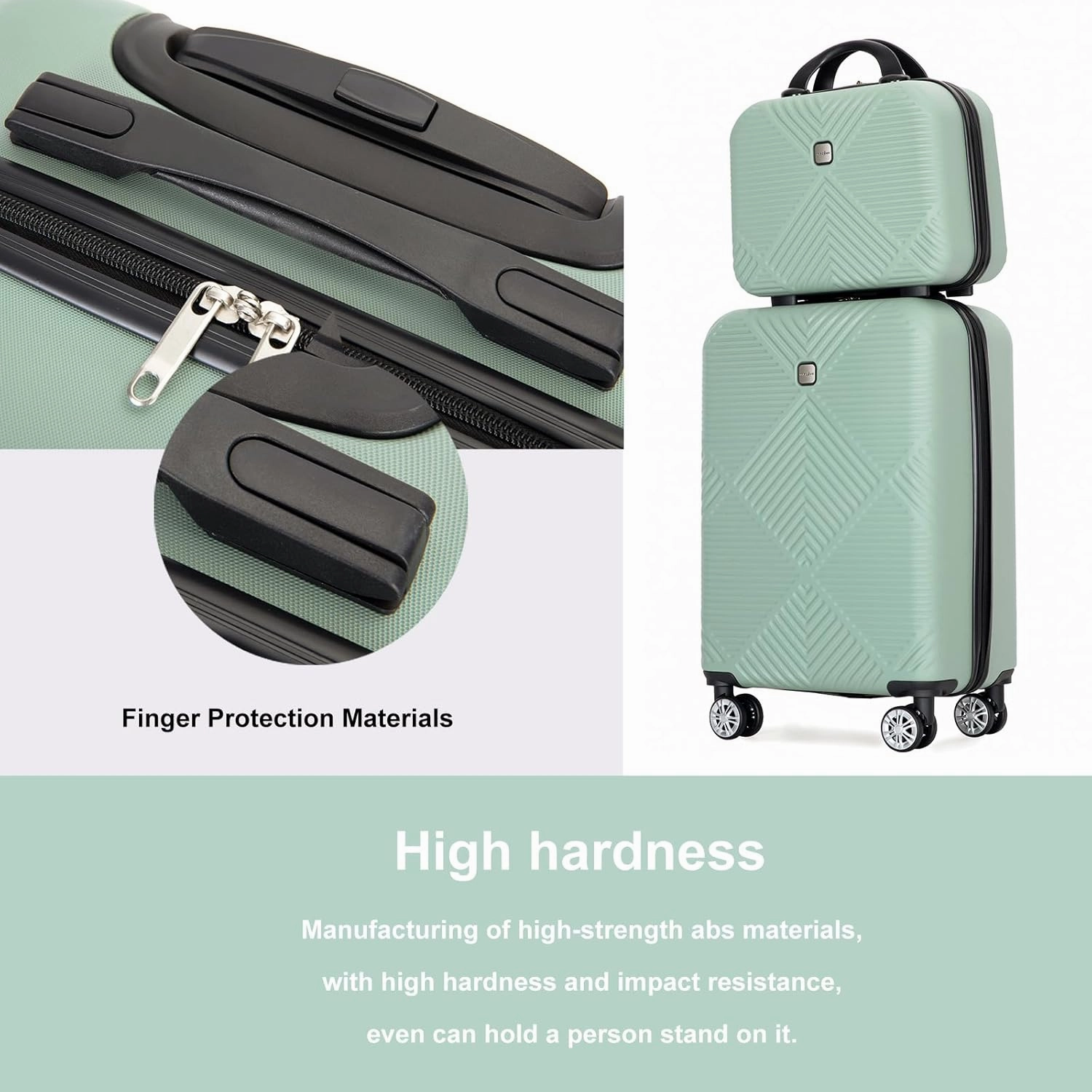 Luggage 4 Piece Set, Hardshell ABS Suitcase Set with Double Spinner Wheels, Lightweight Suitcase, Carry On and Checked Travel Luggage, Olive Green