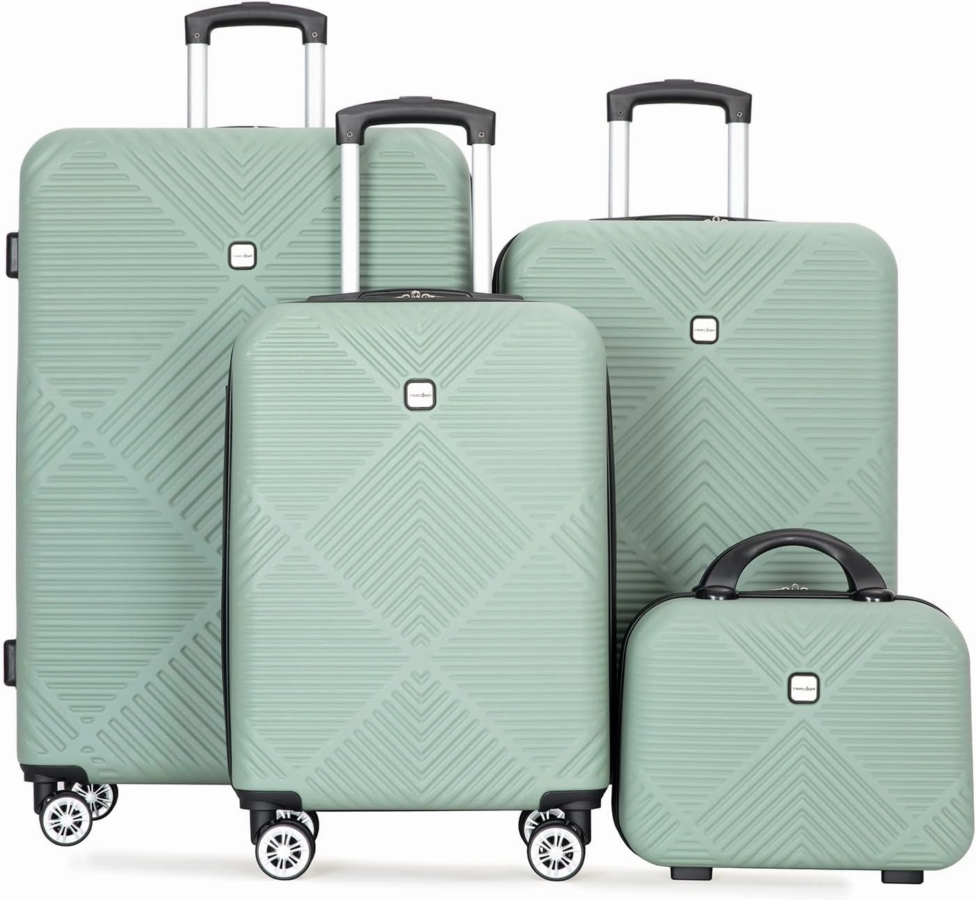 Luggage 4 Piece Set, Hardshell ABS Suitcase Set with Double Spinner Wheels, Lightweight Suitcase, Carry On and Checked Travel Luggage, Olive Green