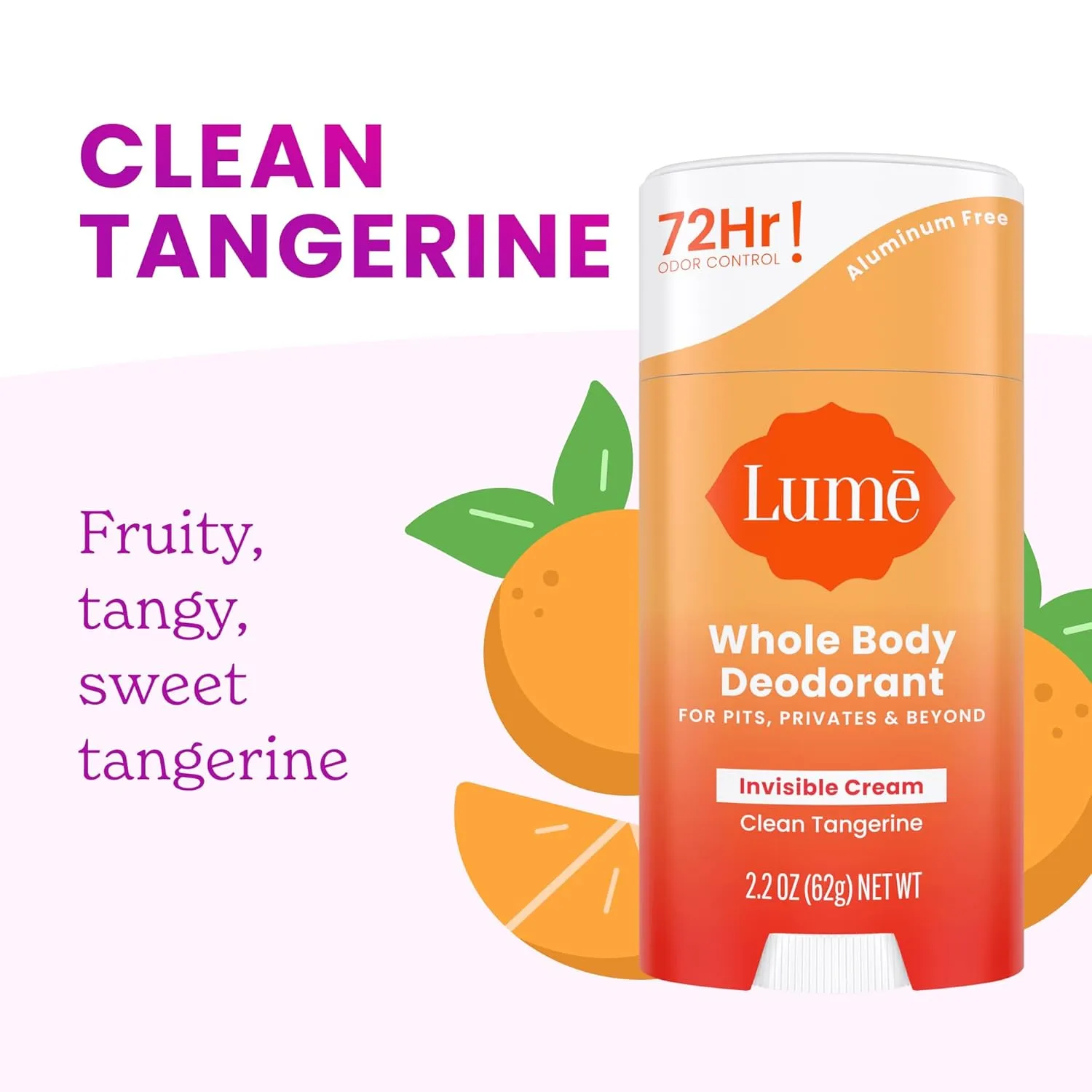 Lume Whole Body Deodorant - Invisible Cream Stick - 72 Hour Odor Control - Doctor Developed - Aluminum Free, Baking Soda Free and Skin Loving - 2.2 Ounce (2 pack) (Soft Powder & Clean Tangerine)