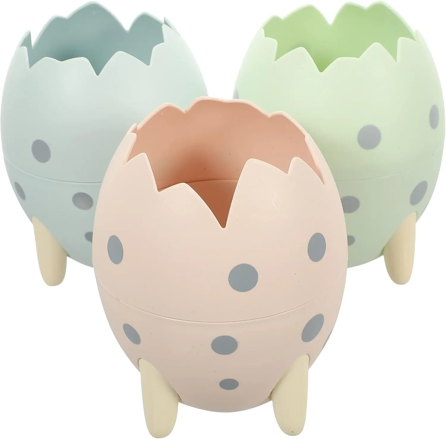 LUOZZY 3 Pcs Pen Holder Dinosaur Egg Decorations Makeup Brush Organizer Makeup Brush Holder for Table (Pink Blue Green)