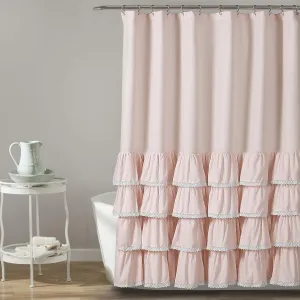 Lush Decor Ella Lace Ruffle Shower Curtain, 72" x 72", Blush